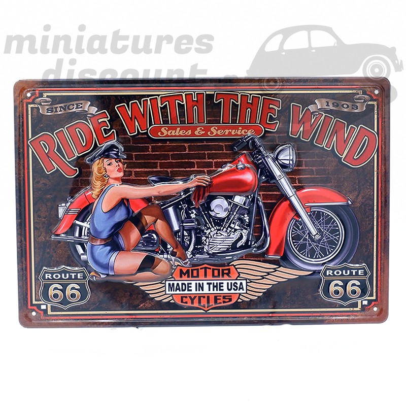 Plaque Déco En Métal Motor Cycle Ride With The Wind Pin Up Route 66 Harley 